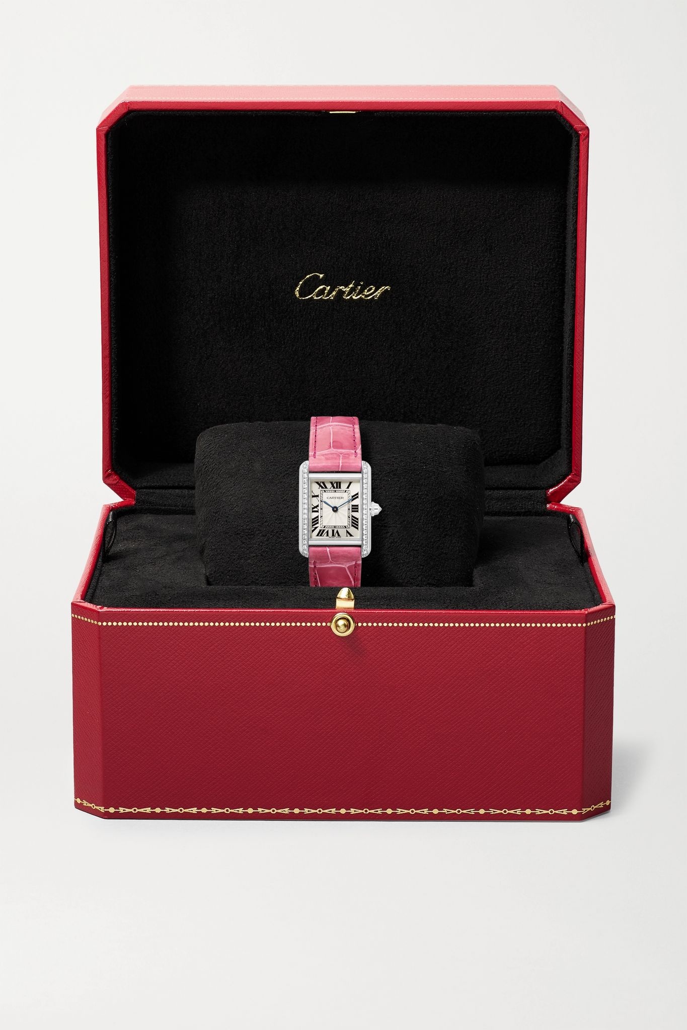 Tank Louis Cartier 22mm small rhodiumized 18-karat white gold, alligator and diamond watch - 7