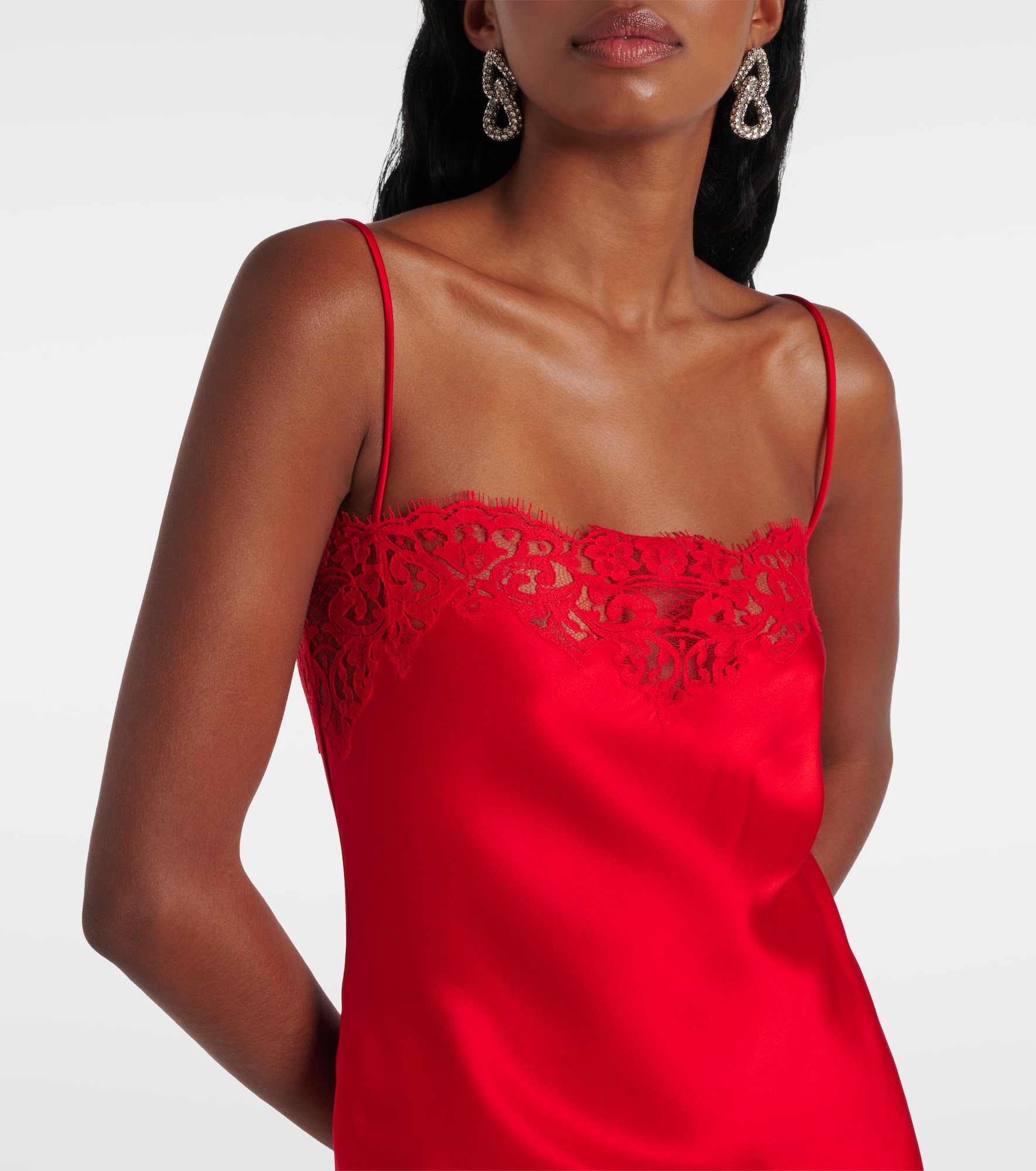 Lace-trimmed satin slip dress - 4