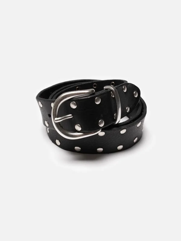 Silver Studded Leather Belt Black - 1
