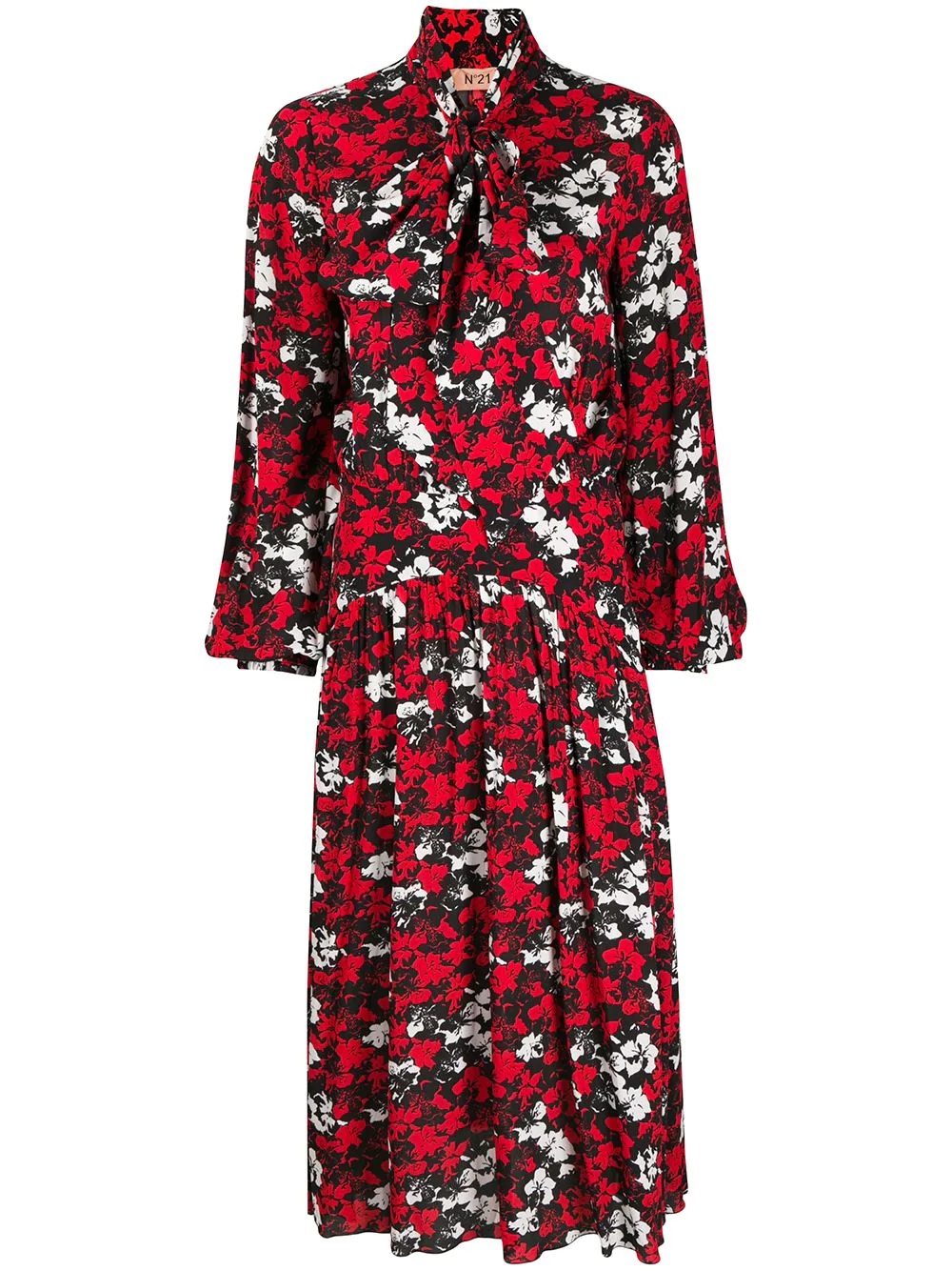 floral-print pussy-bow midi dress - 1