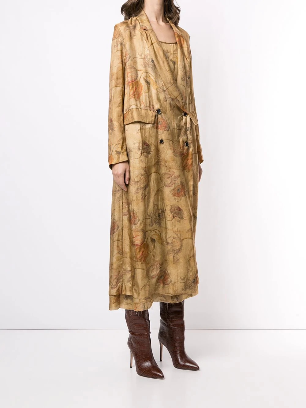 floral-print trench coat - 3