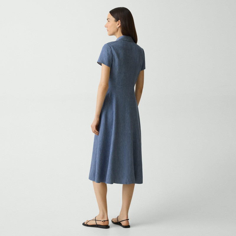 Theory Short-Sleeve Midi Dress in Fluid Linen outlook