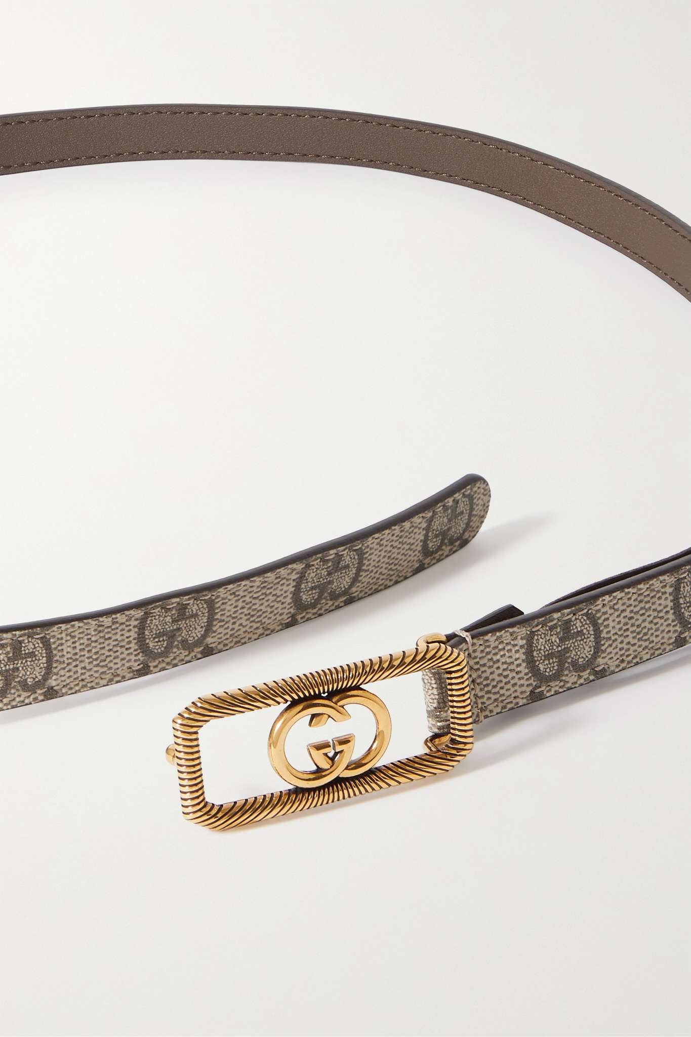 Embellished coated-canvas and leather belt - 3