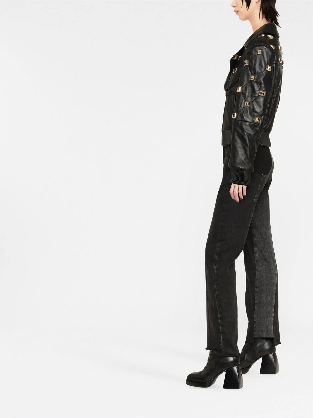 studded leather bomber jacket - 3