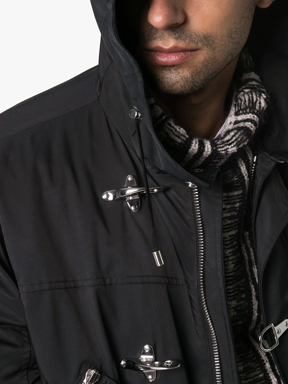 clip fastening hooded parka - 5