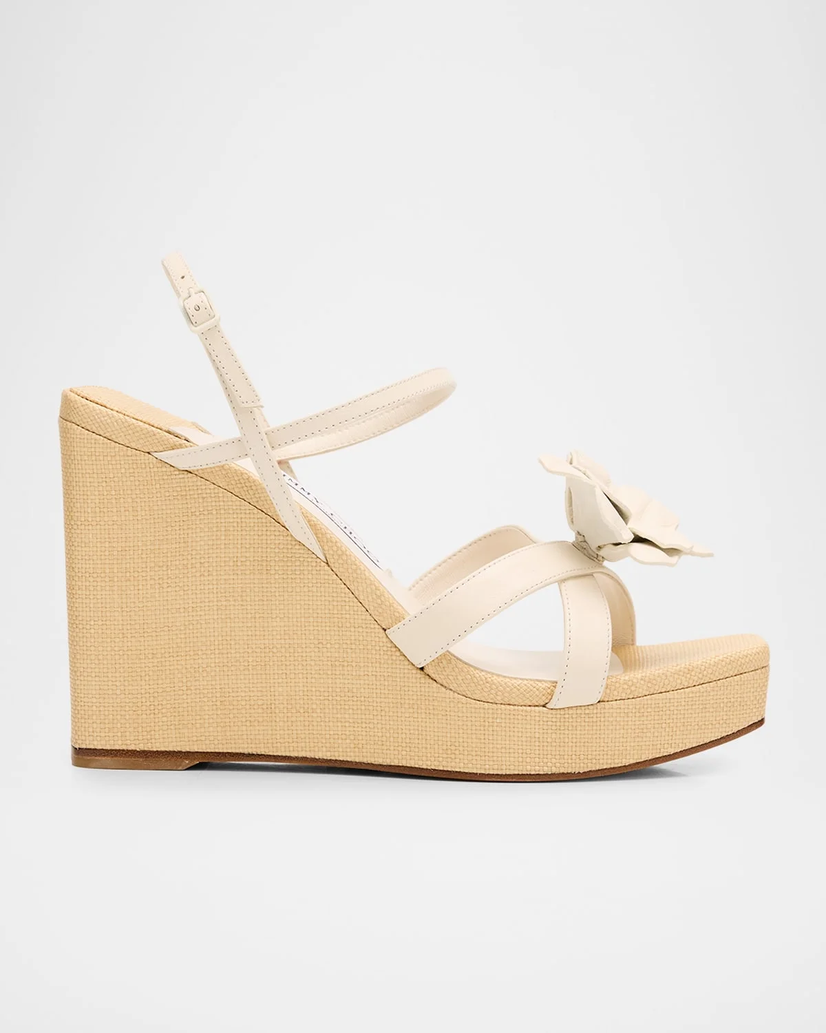 110mm Elsy Flower Leather Wedge Sandals - 1