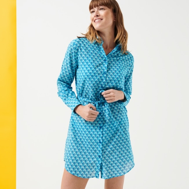 Women Cotton Shirt Dress Micro Waves - 3