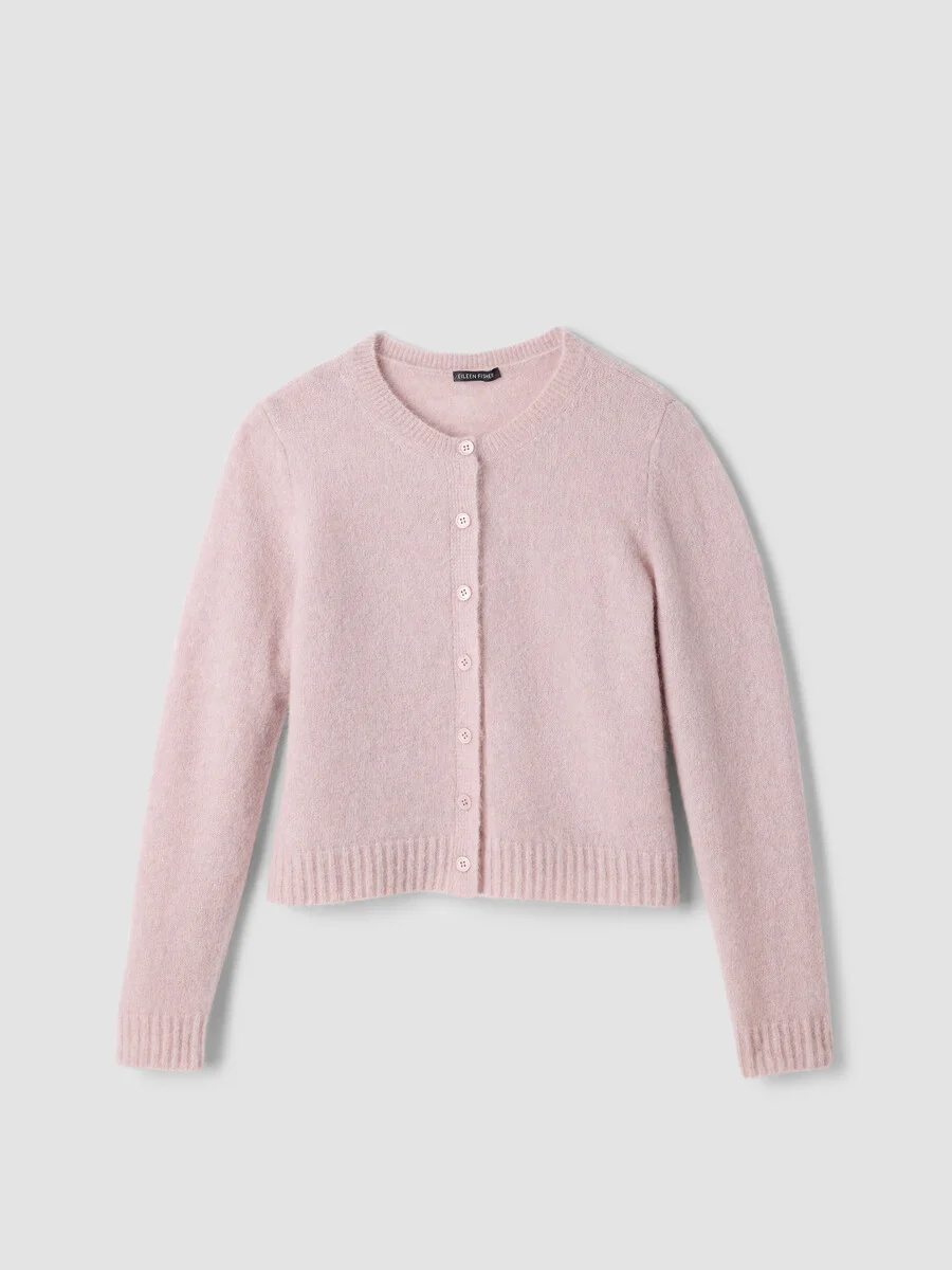 Mohair Plush Mélange Crew Neck Cardigan - 1