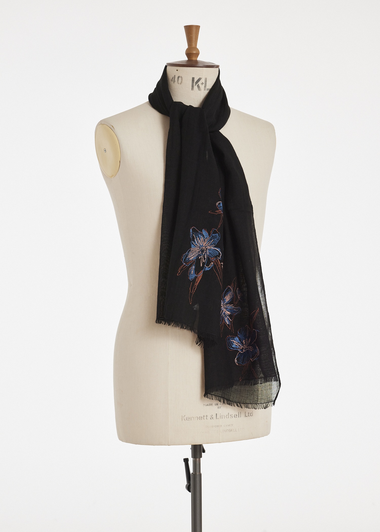 Black Magnolia Embroidered Scarf - 5