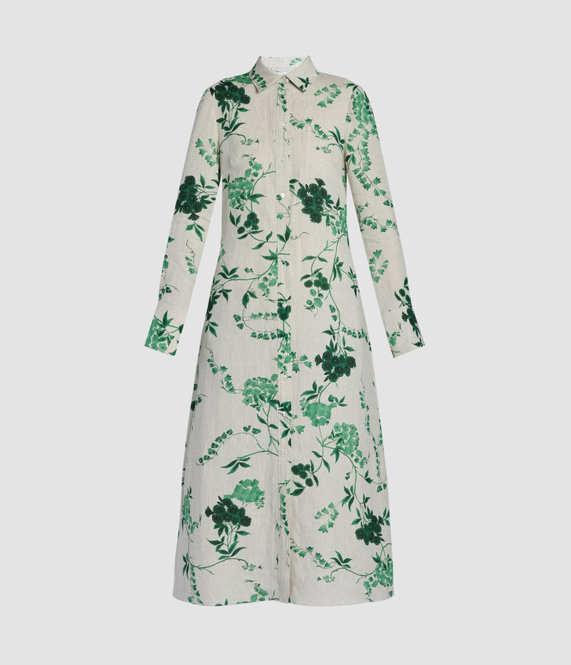FLORAL PRINT LINEN TIE-WAISTED MIDI DRESS 1