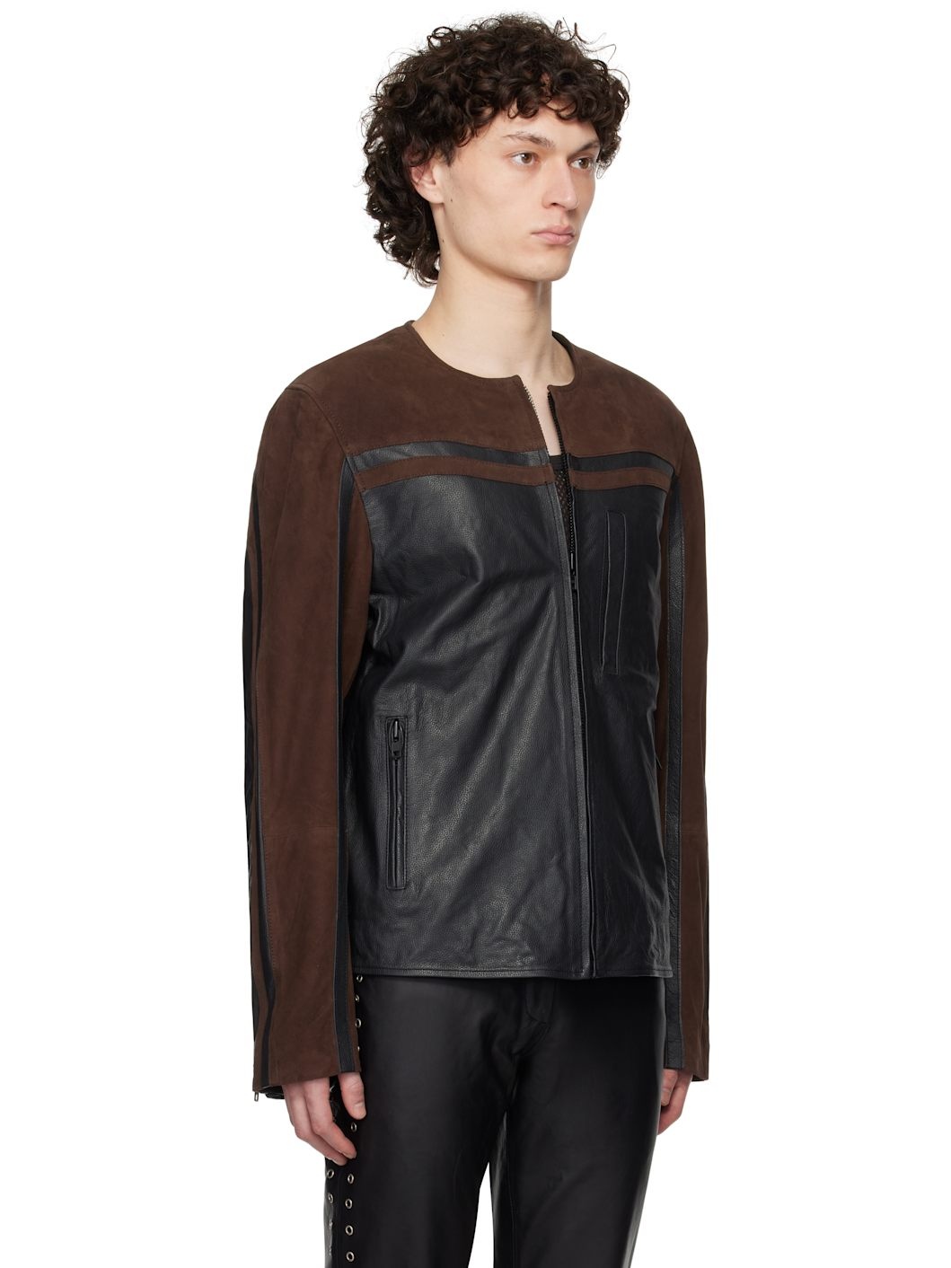 SSENSE Exclusive Black & Brown Racer Leather Biker Jacket - 2