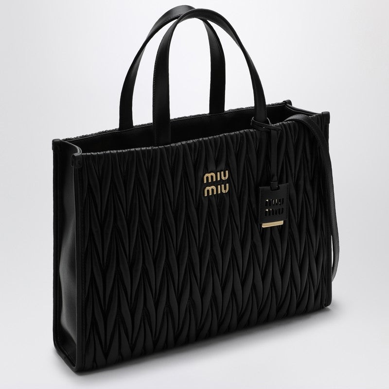 Miu Miu Black Quilted Nappa Leather Shopping Bag Women - 2