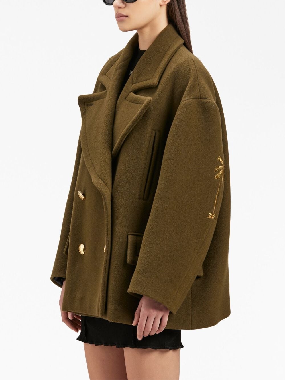 palm-embroidery double-breasted coat - 4
