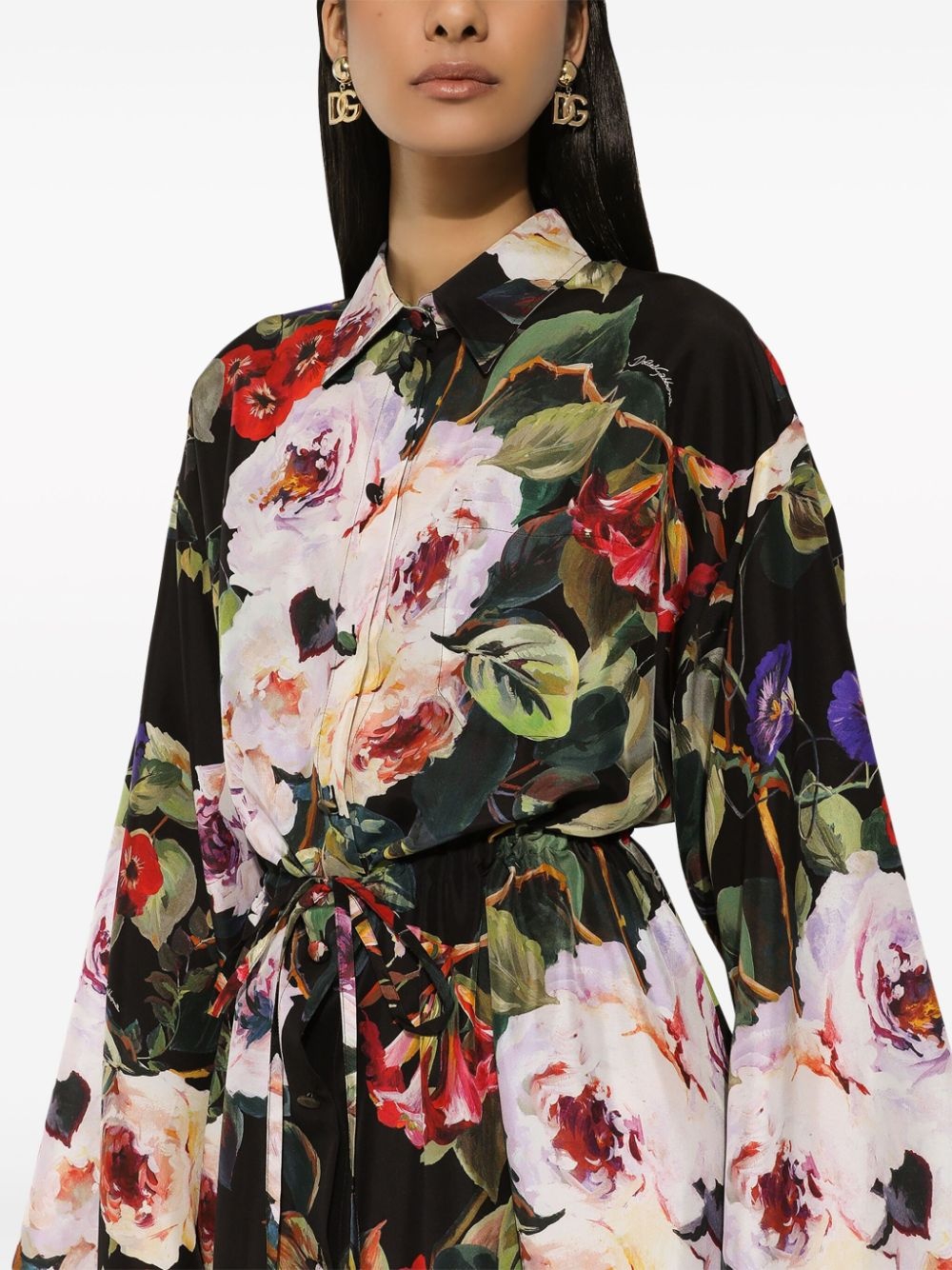 Rose-print silk shirtdress - 5