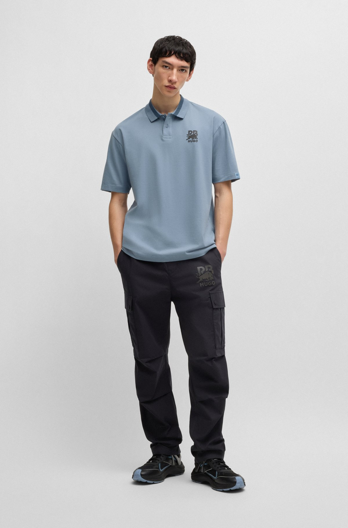 HUGO X RB STRETCH-COTTON POLO SHIRT WITH CARBON STEALTH LOGO - 4