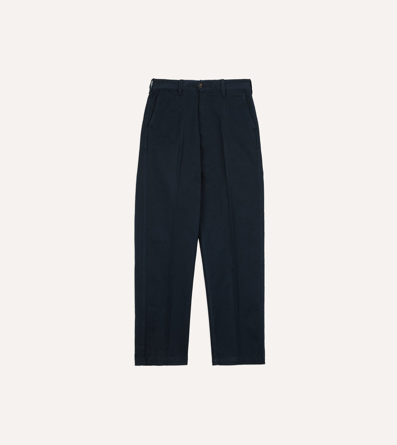 Navy Heavy Cotton Flat Front Chino - 1