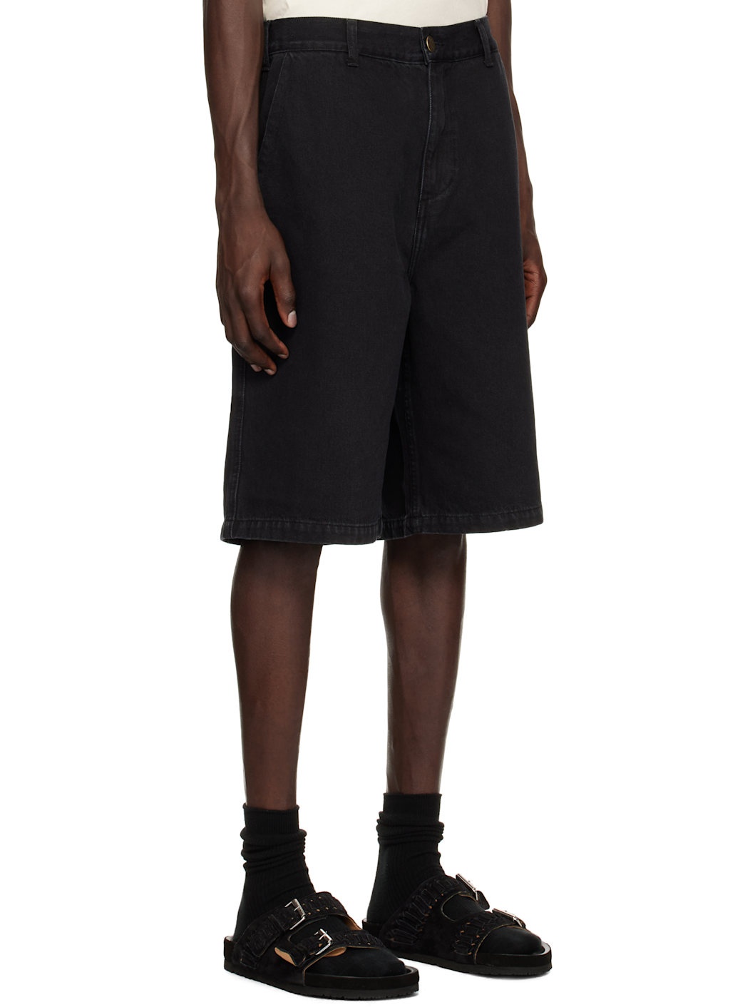 Black Twill Patch Denim Shorts - 2