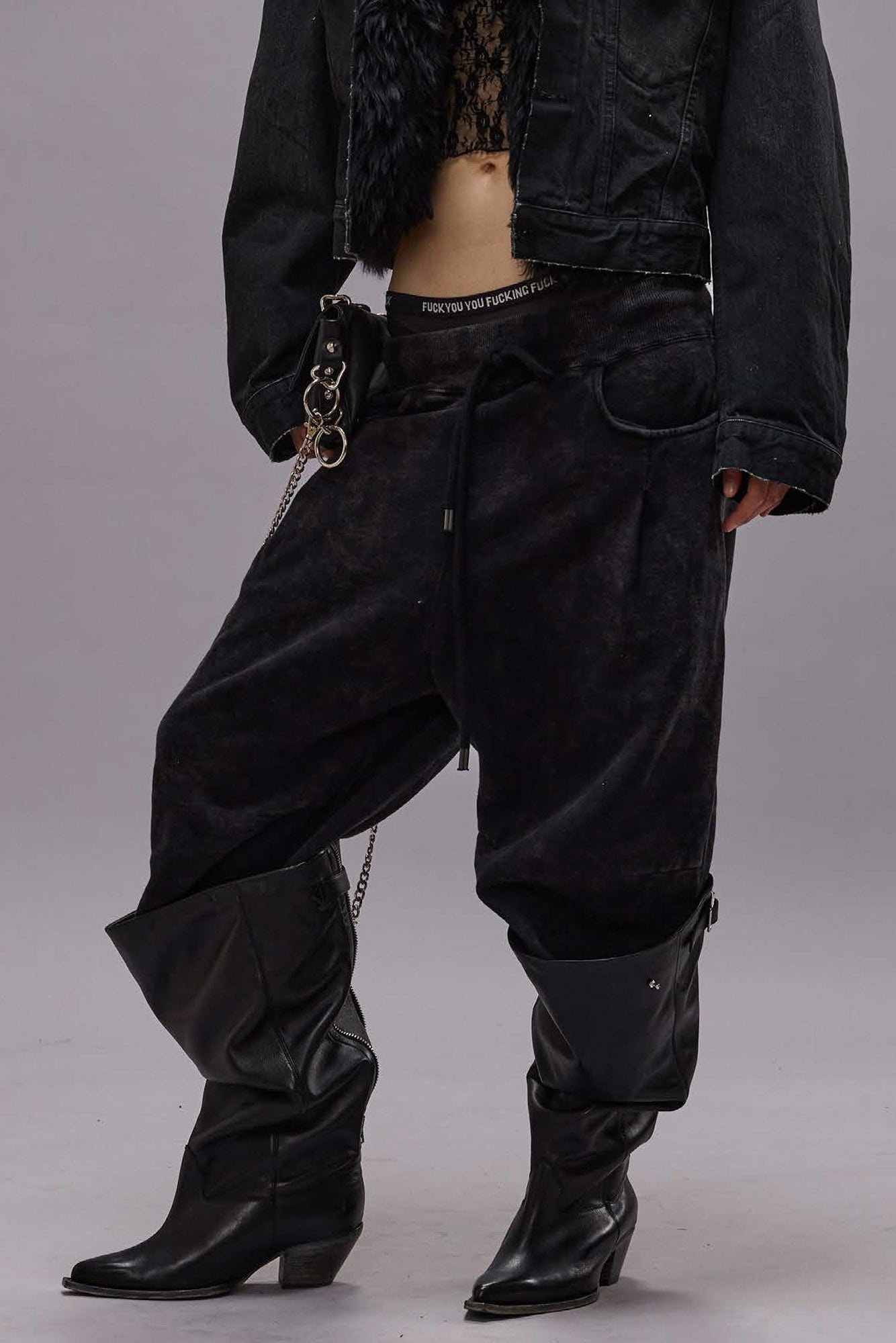 CROPPED PLEATED SWEATPANT - ACID BLACK - R13 - 2