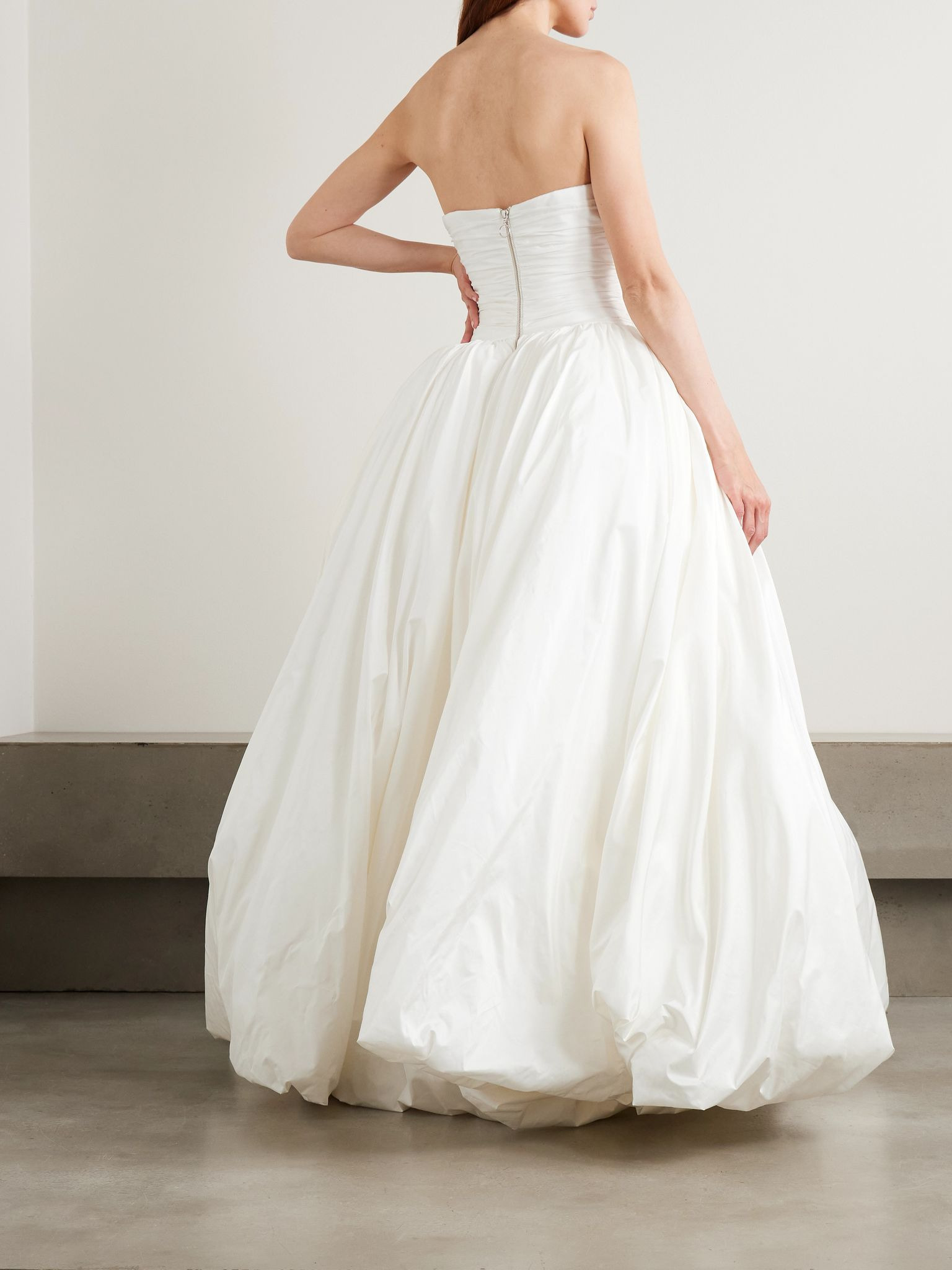 Britt strapless ruched silk-taffeta gown White - 3
