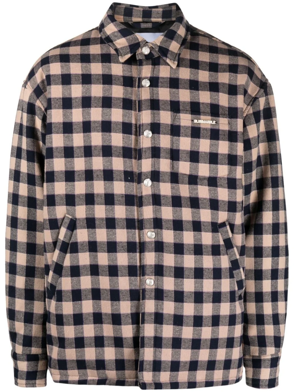 checkerboard-print logo-plaque shirt jacket - 1