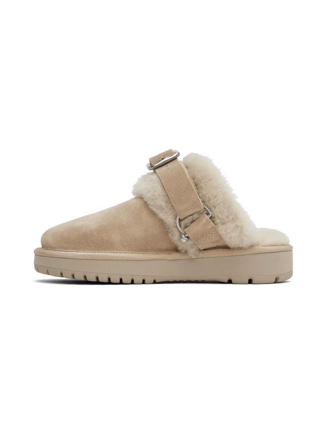 Beige Suede & Shearling Chubby Slippers - 3