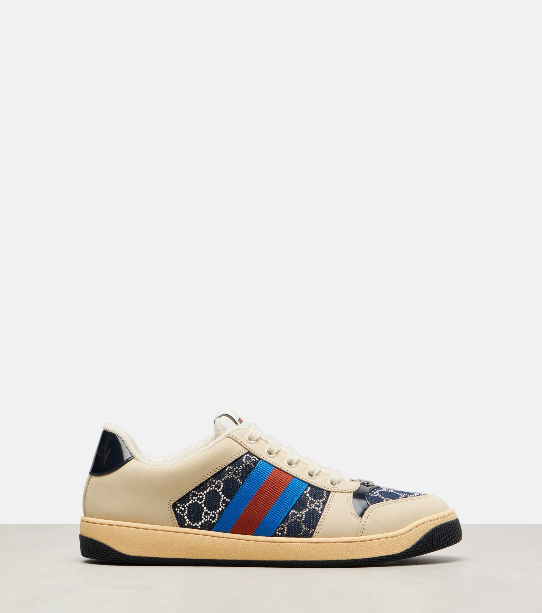 Screener GG leather-trimmed denim sneakers - 4
