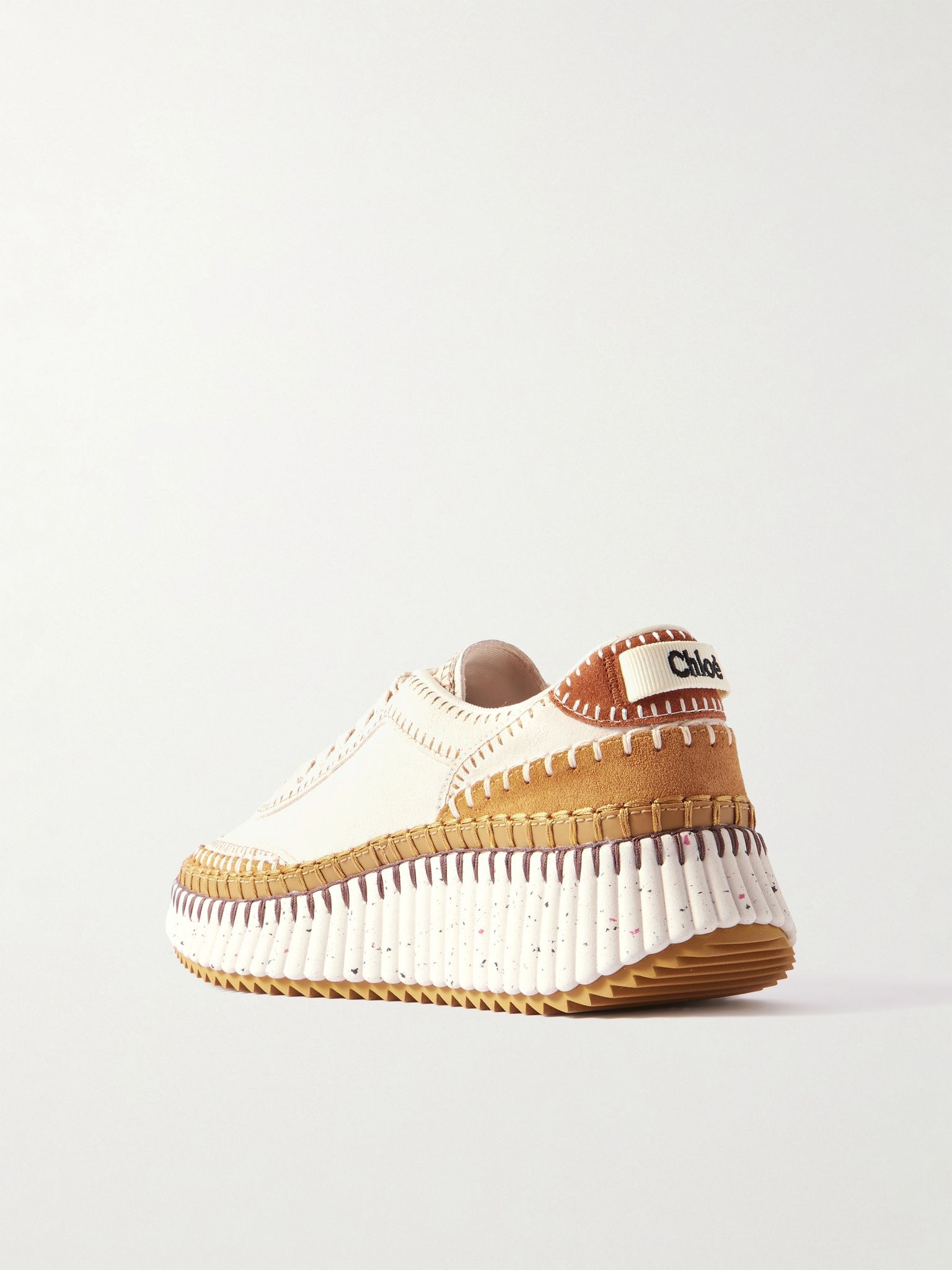 Nama embroidered leather-trimmed suede sneakers White - 3