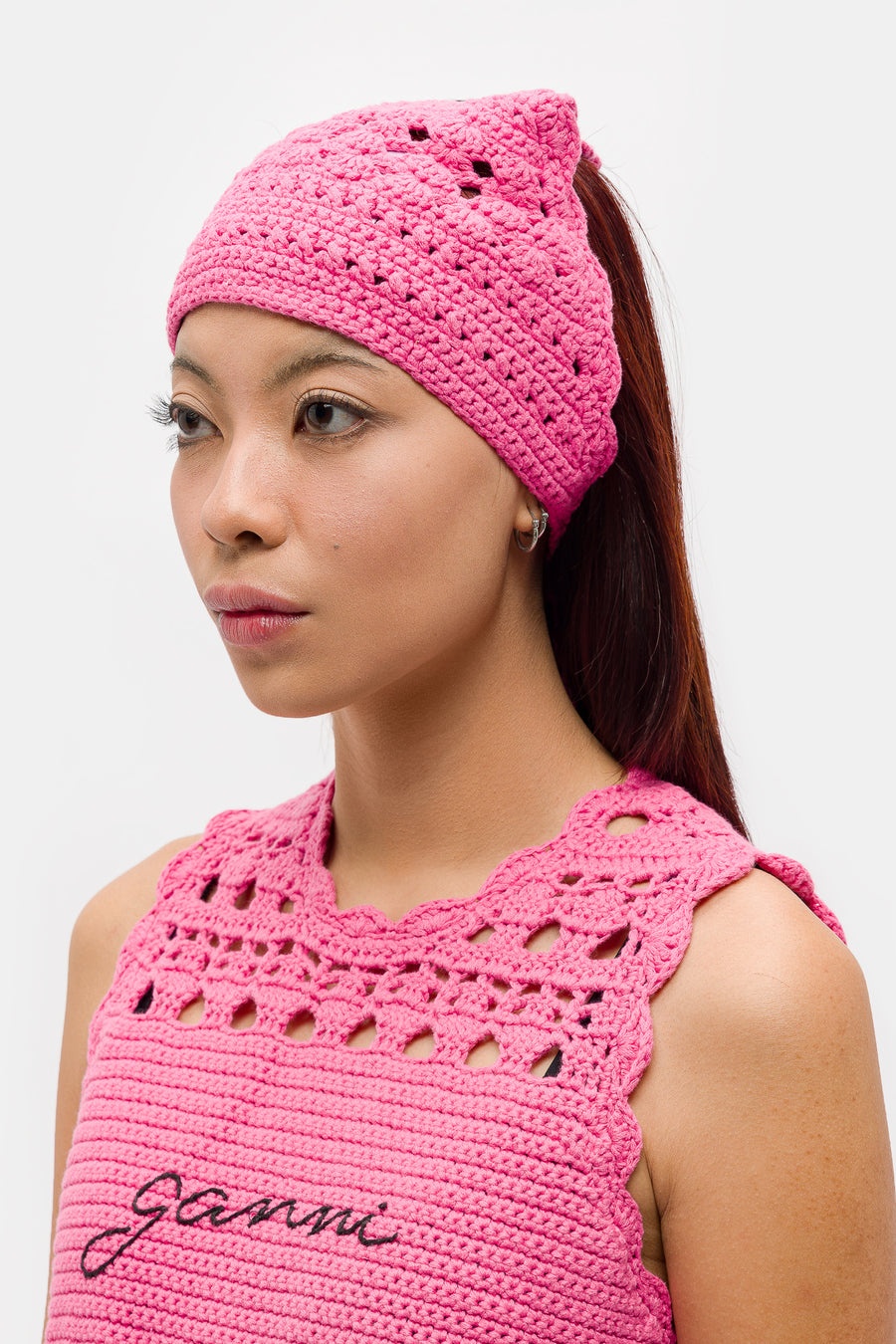 Cotton Crochet Bandana in Shocking Pink - 2