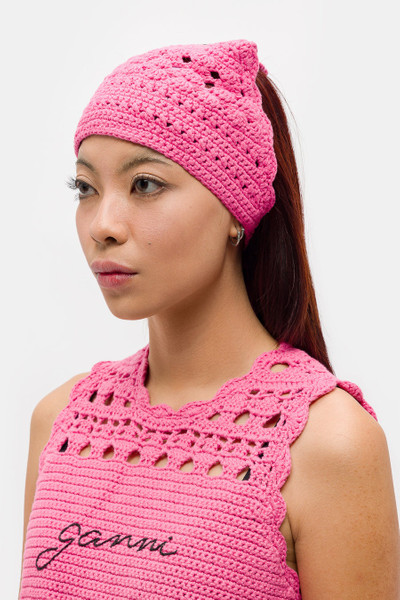 GANNI Cotton Crochet Bandana in Shocking Pink outlook