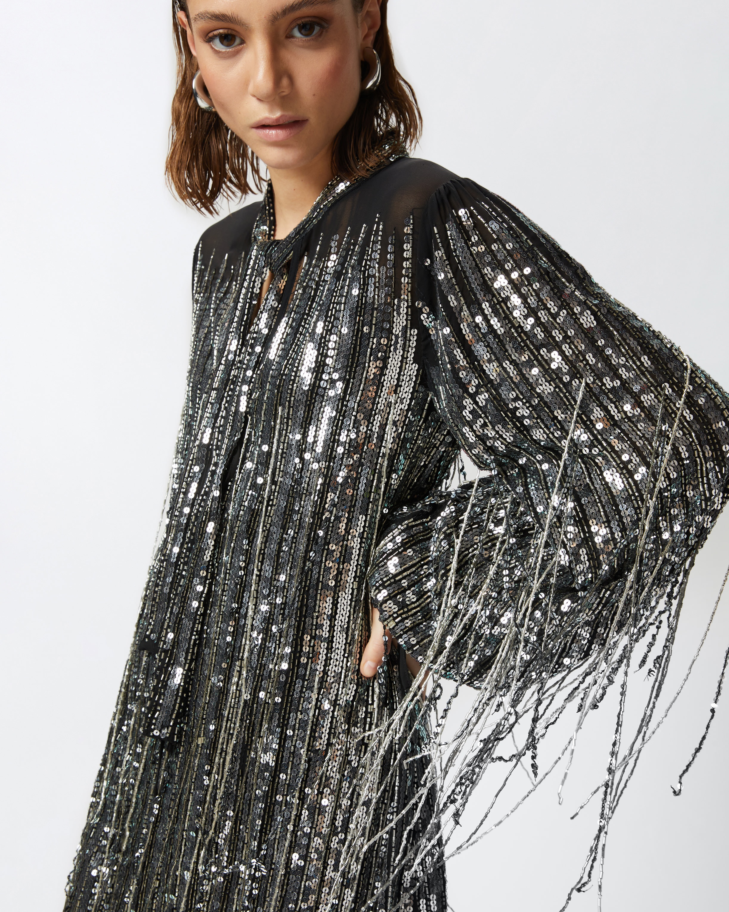 MINI DRESS WITH SEQUINS AND FRINGING - 5