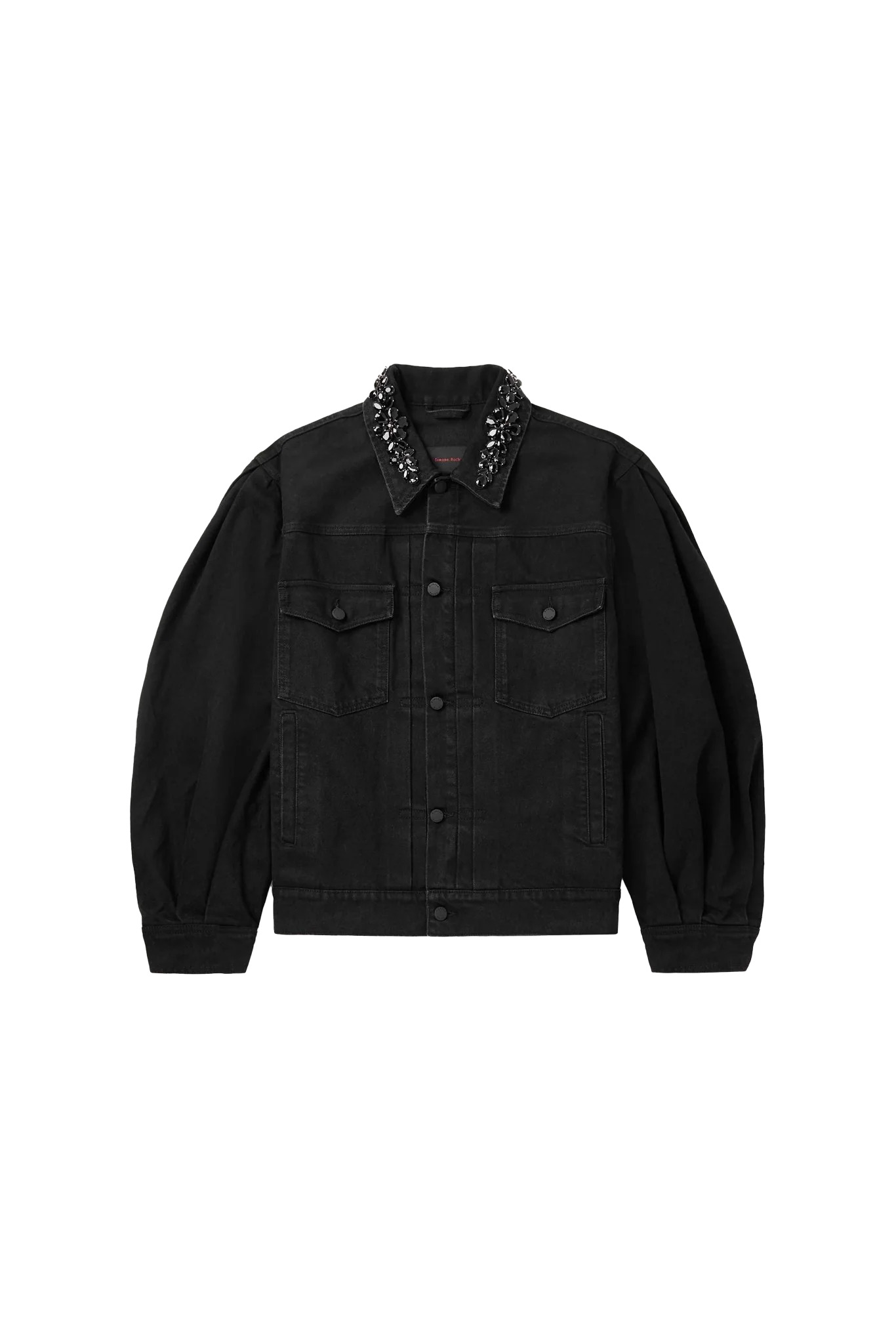 Simone Rocha Puff Sleeve Denim Jacket W/ Emb Black - 1