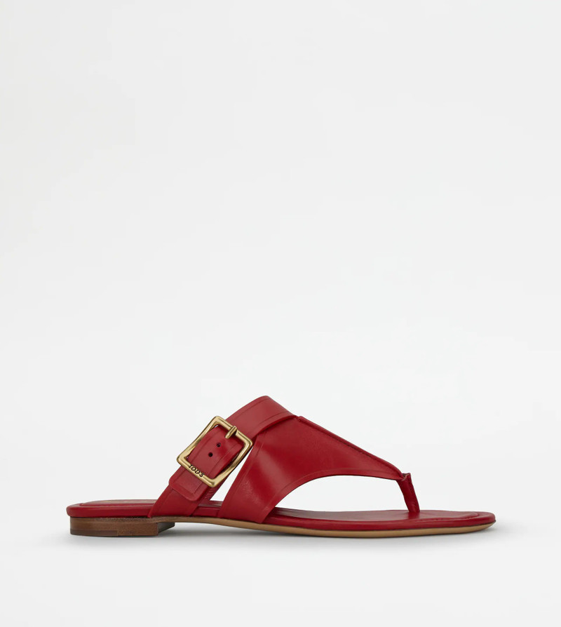 THONG SANDALS IN LEATHER - RED - 1
