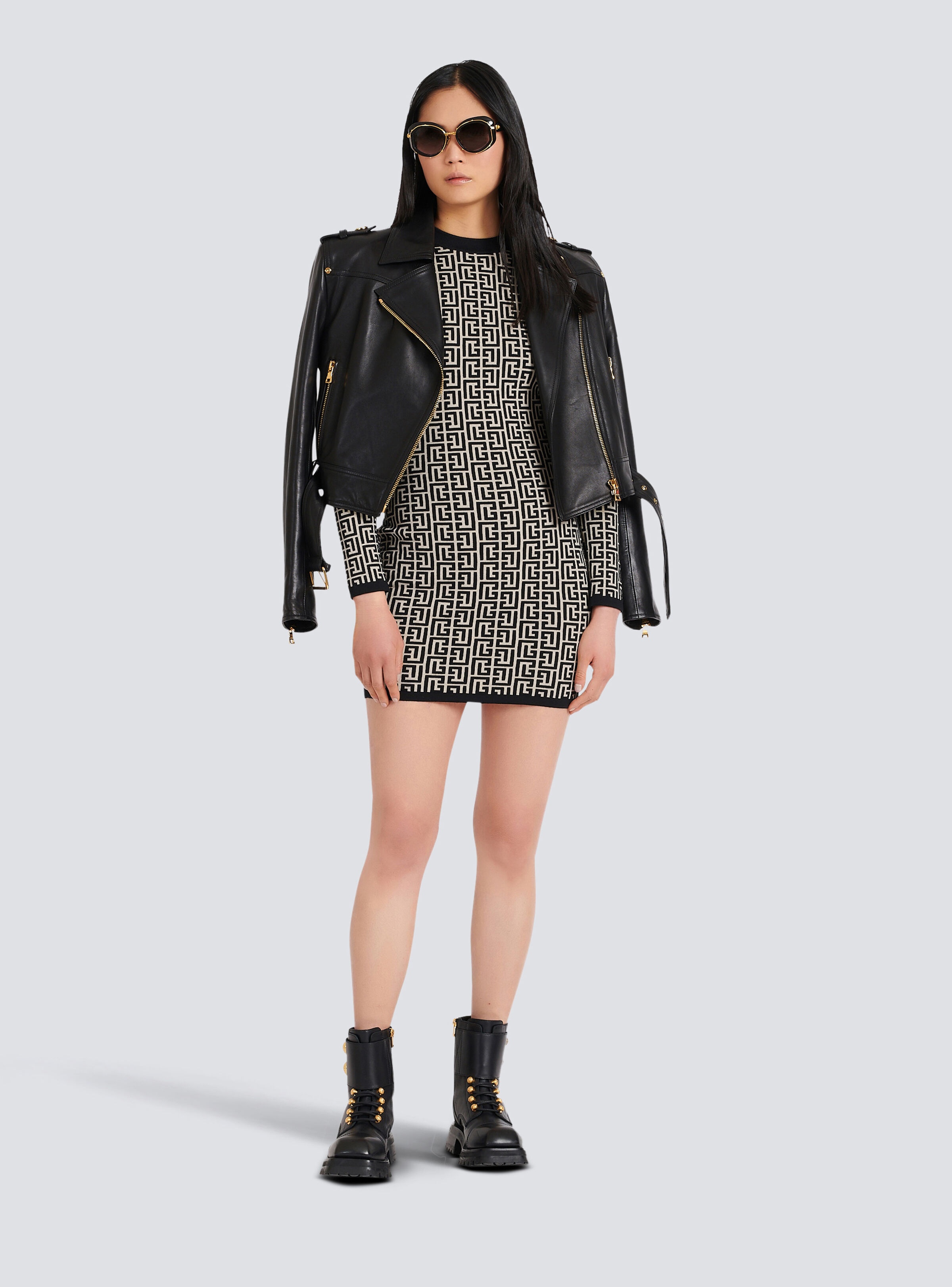 Short bicolor jacquard dress with Balmain monogram - 2