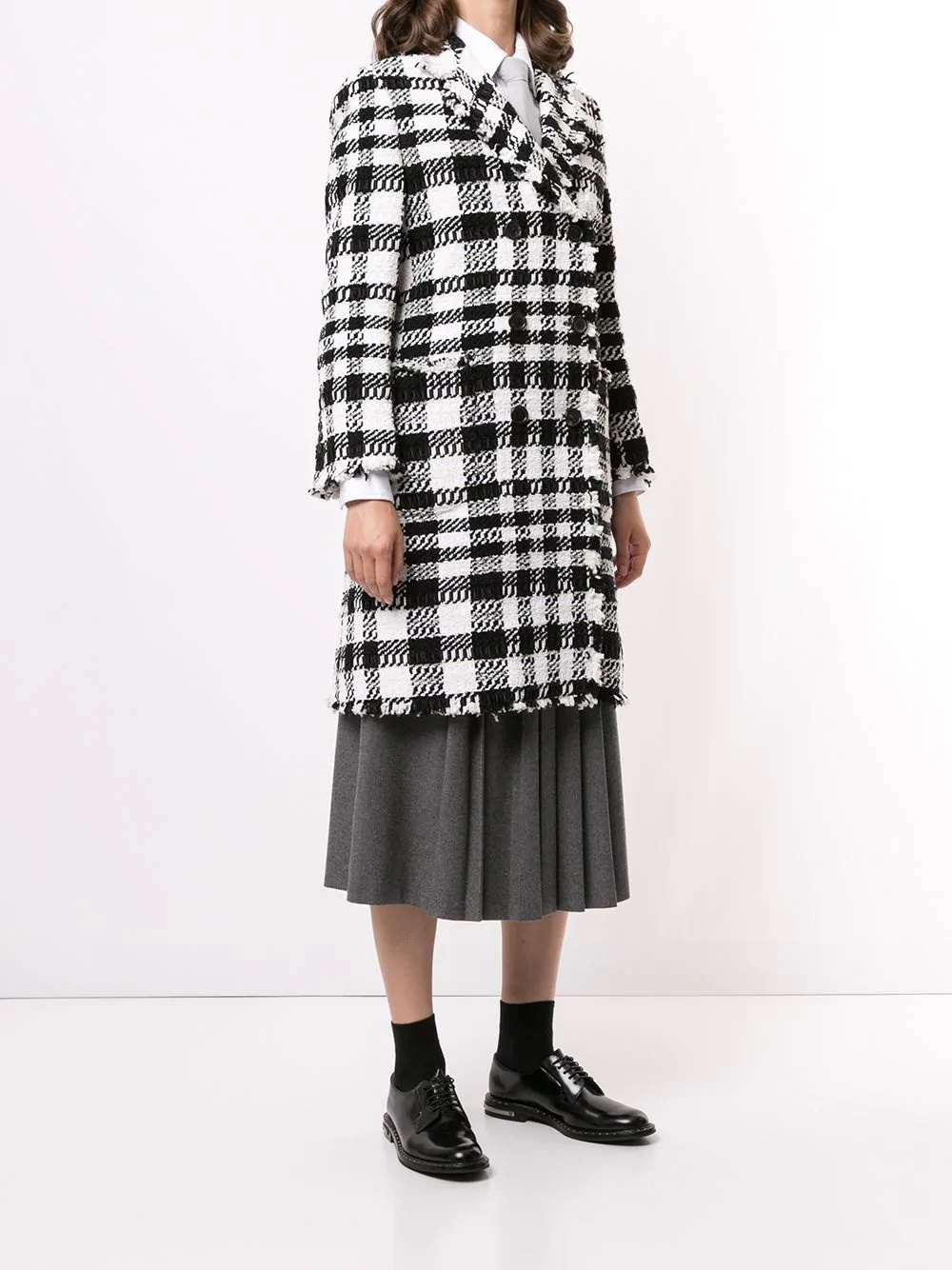 double-breasted check-pattern coat - 3