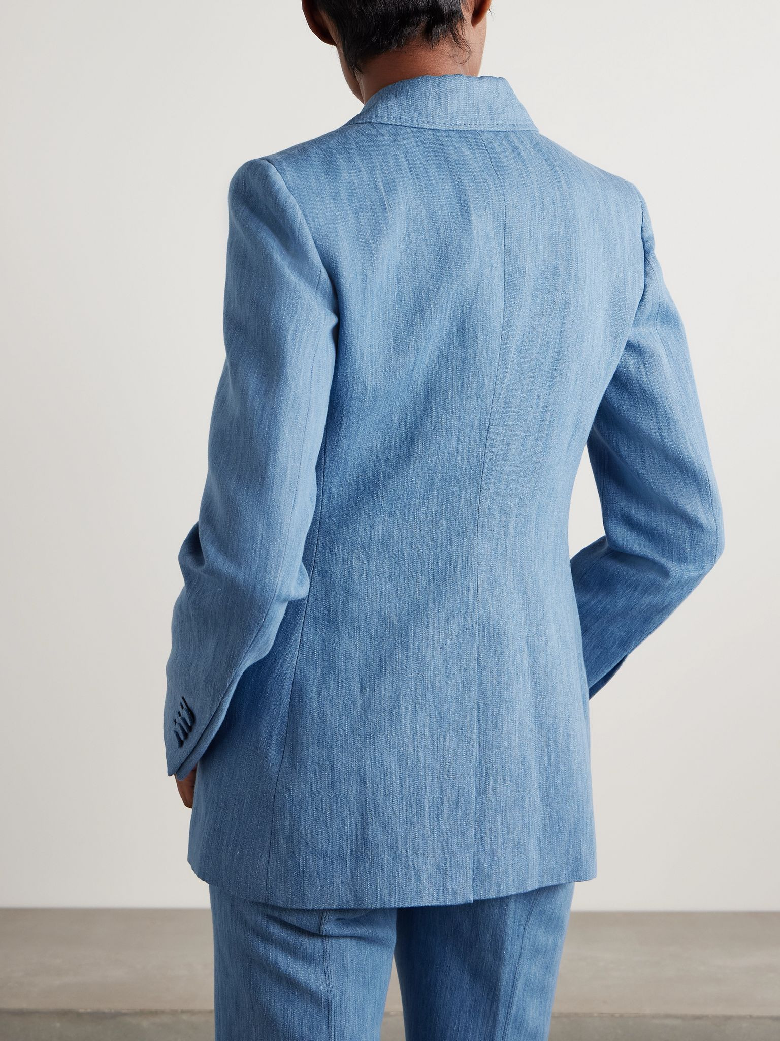 Leiva cotton and linen-blend chambray blazer Light blue - 4