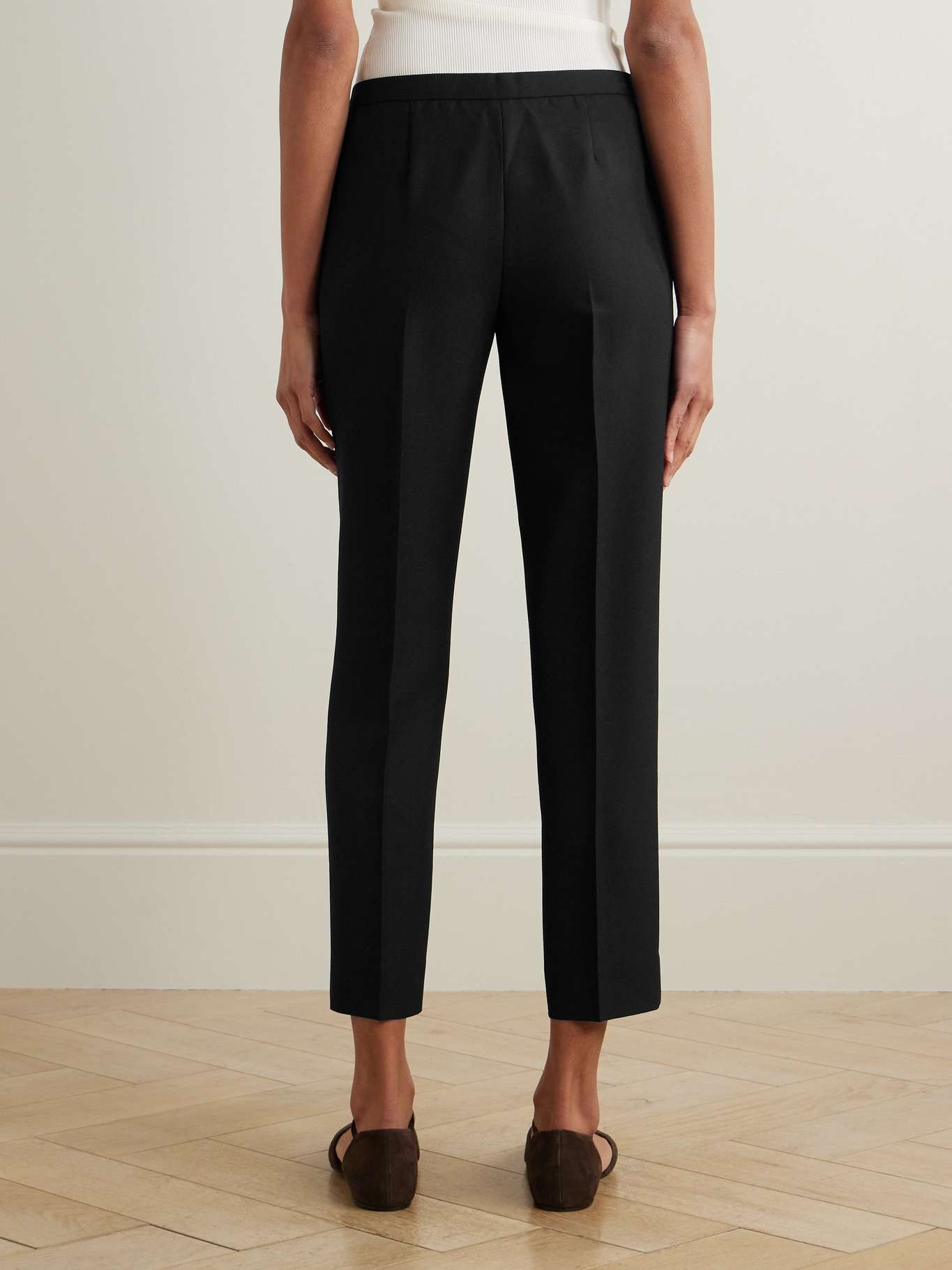 Cropped pleated grain de poudre straight-leg pants Black - 4