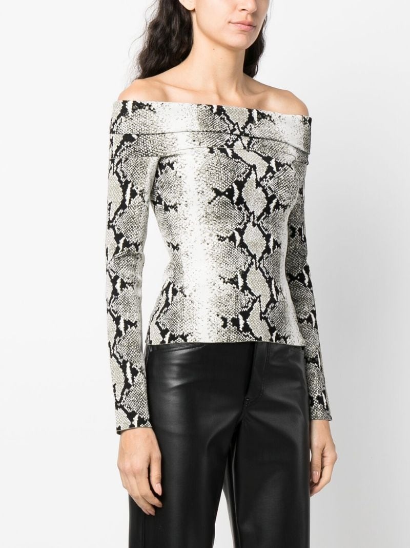 snakeskin-print off-shoulder top - 3