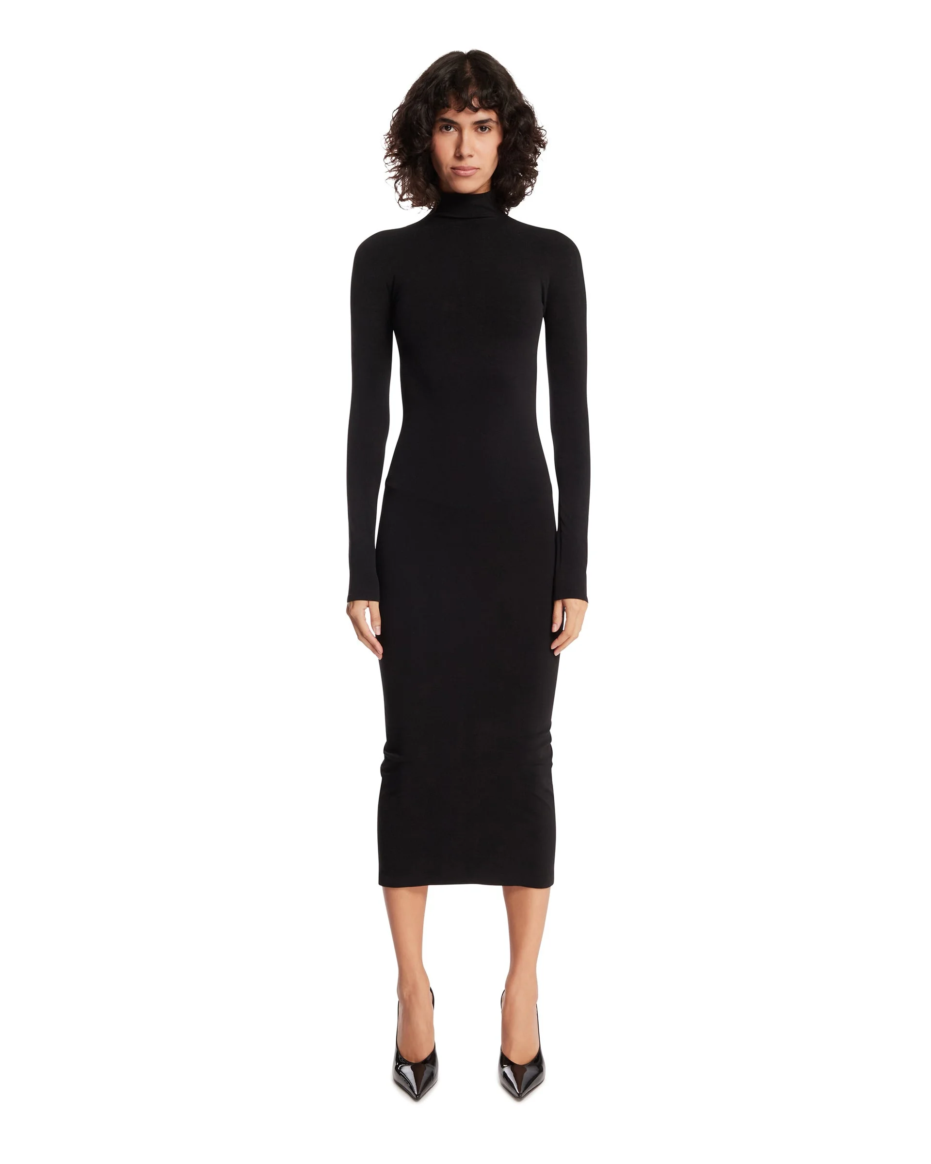 Black Seamless Stretch Nylon Jersey Dress - 1