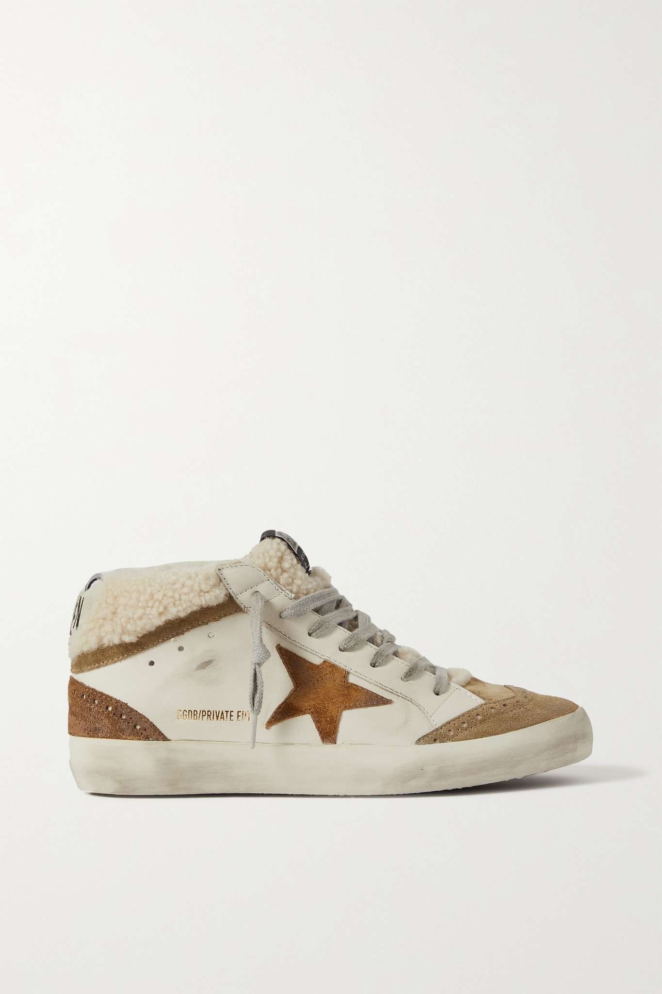 Mid Star shearling-lined distressed leather and suede sneakers - 1