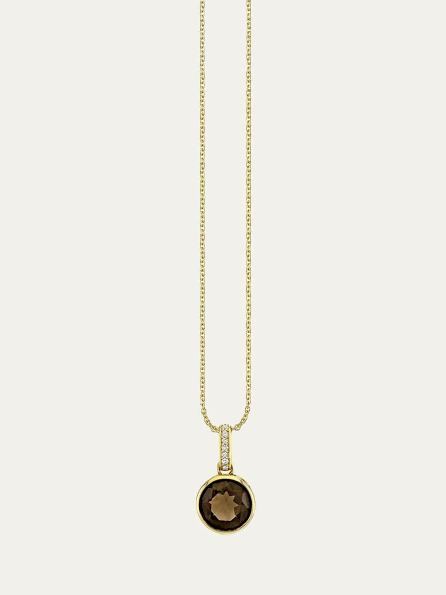14K Gold Smokey Topaz Icon Solitaire with Diamond Bail Necklace - 1