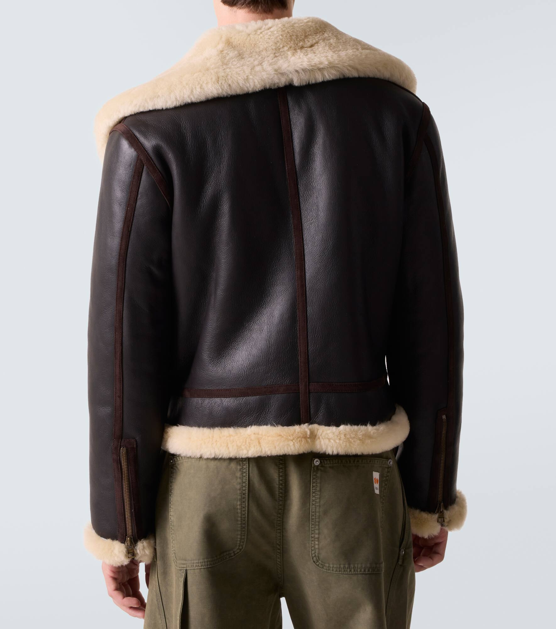 Shearling-trimmed leather jacket - 4