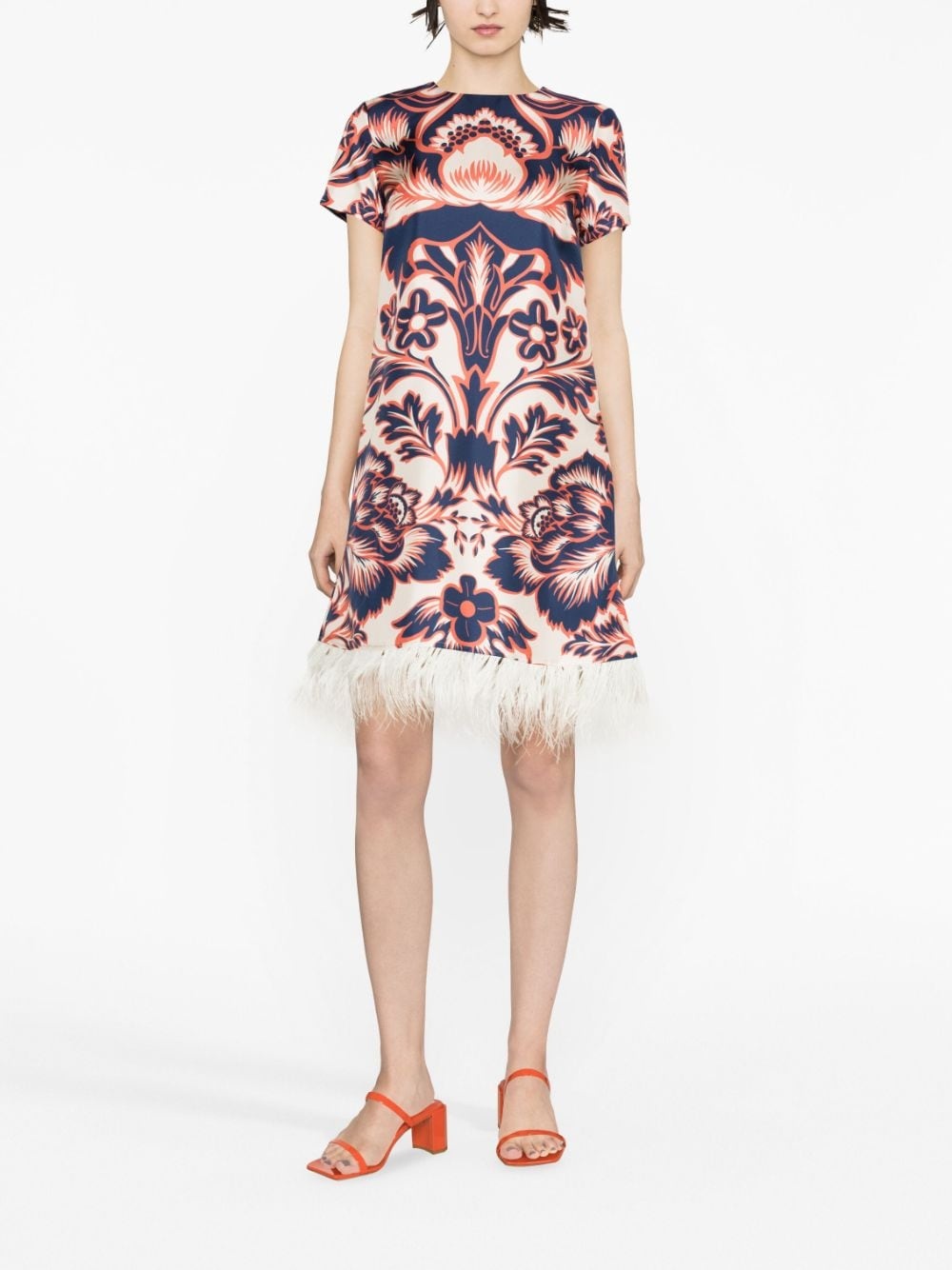 floral-print feather-trim minidress - 2