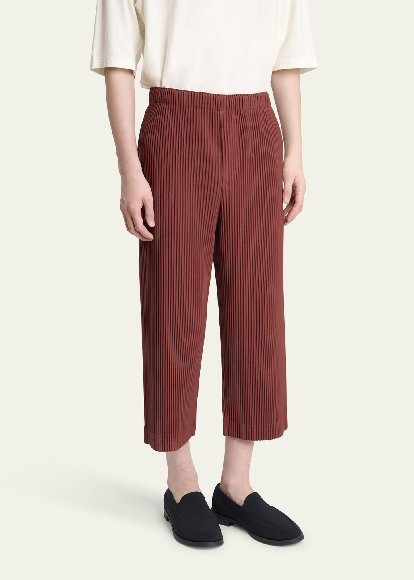 Men's Cropped Brown Pleated Trousers - 4