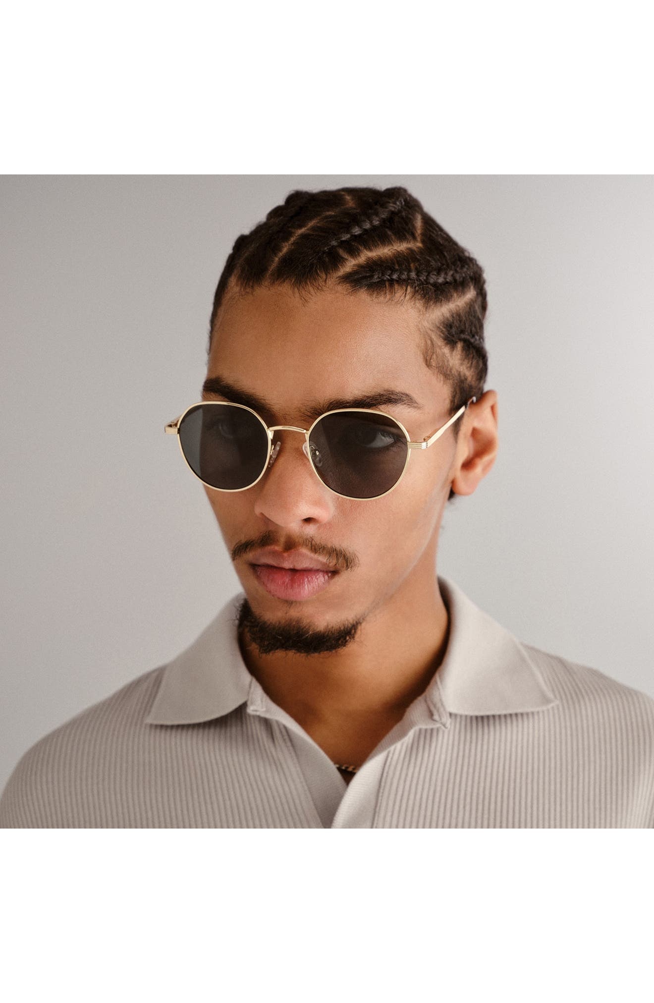 Le Specs Odyssey Round Sunglasses in Gold/Khaki Mono Pol at Nordstrom - 6