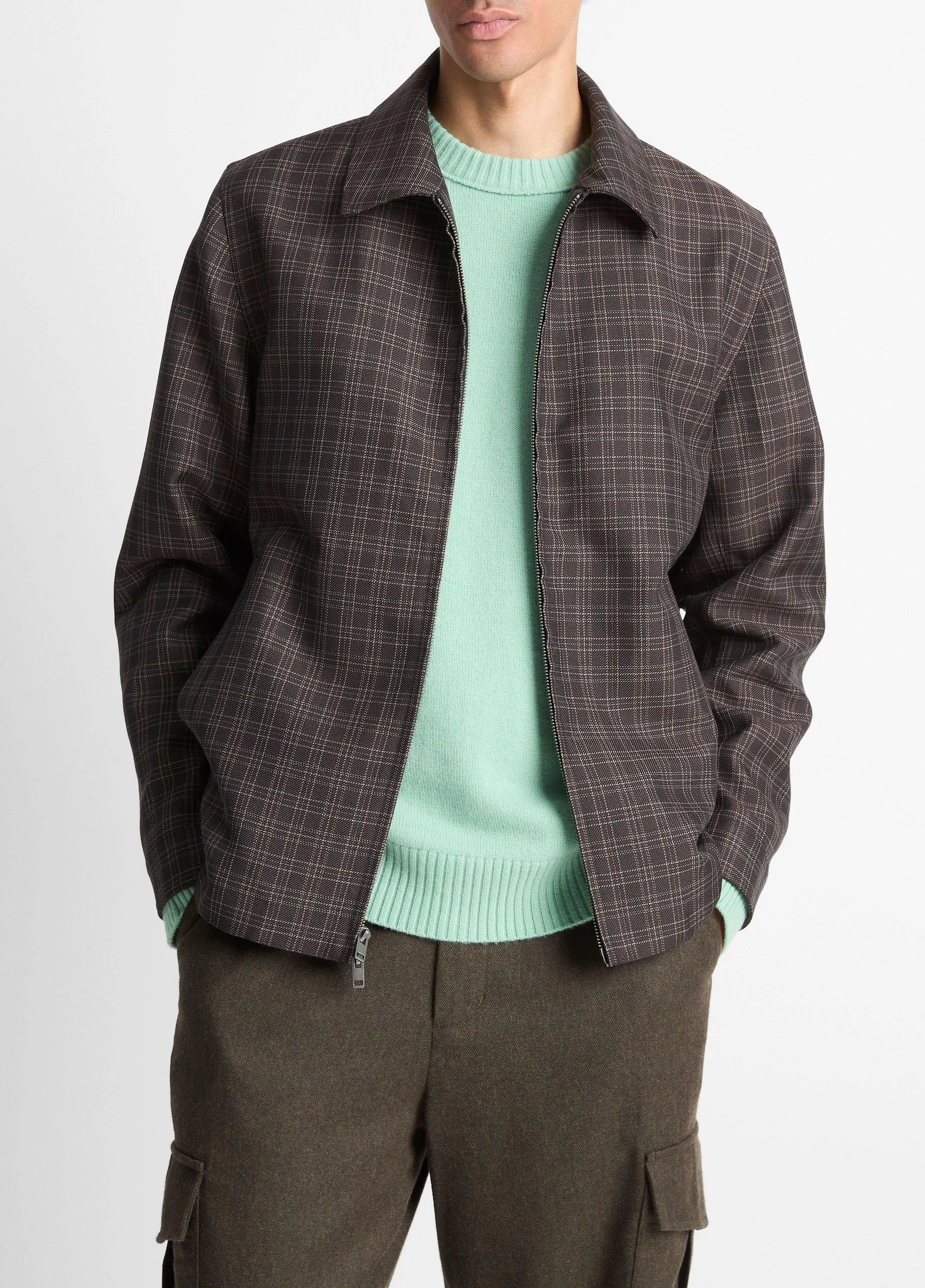 Plaid Wool-Blend Zip Jacket - 1