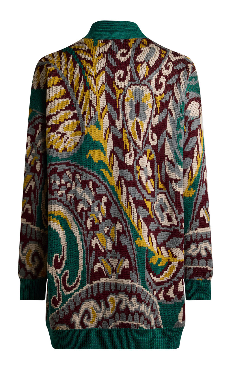 Etro Oversized Patterned Wool-Blend Cardigan green outlook