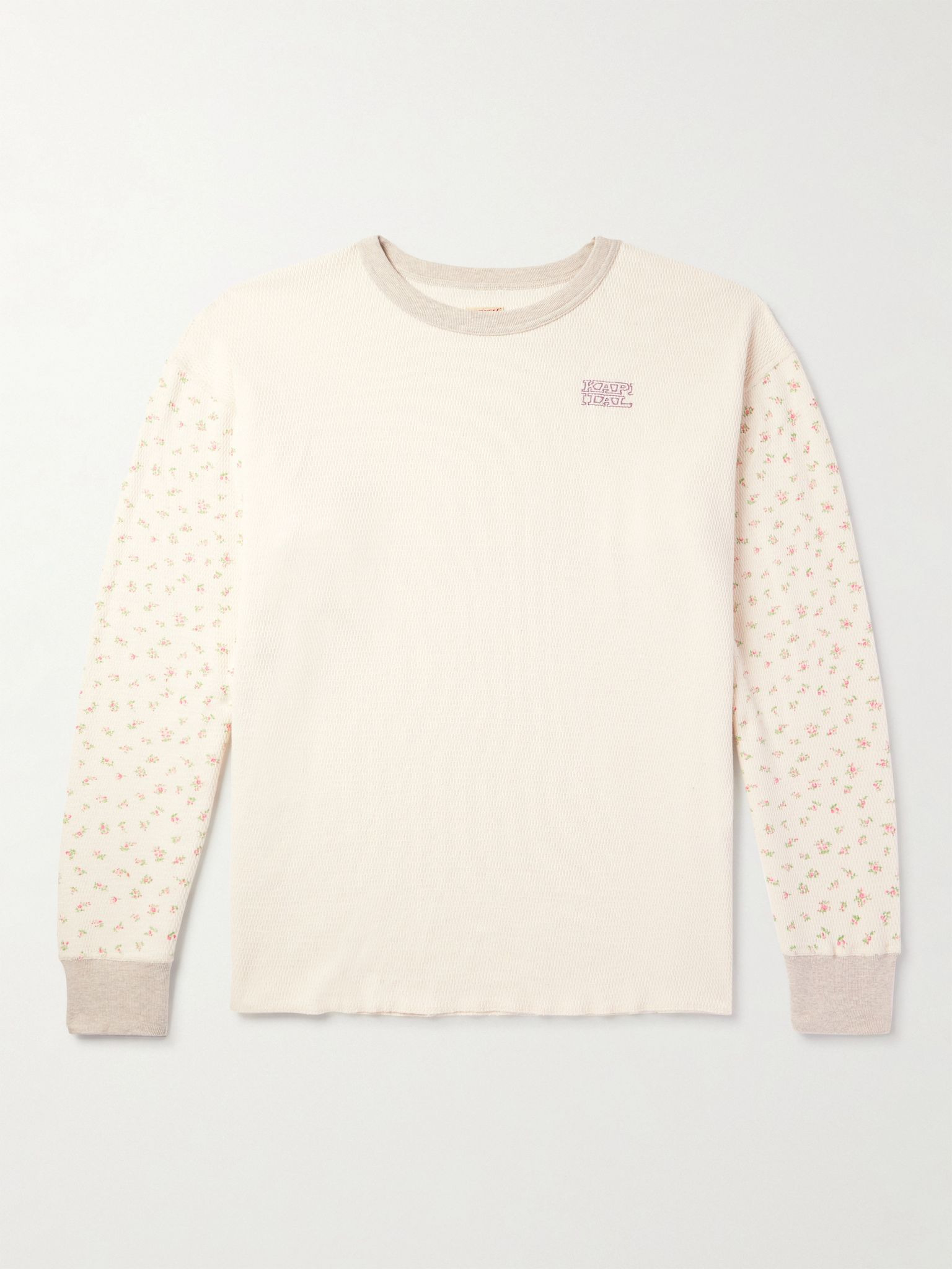Logo-Embroidered Printed Waffle-Knit Cotton-Jersey T-Shirt Off-white - 1