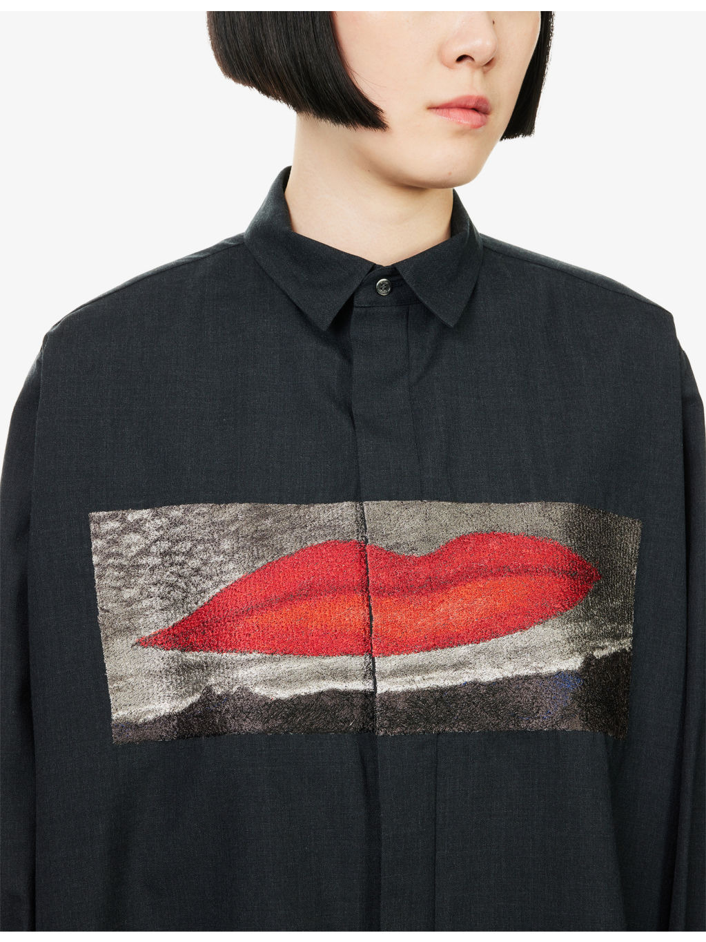 Graphic-Embroidered Long-Sleeve Wool Shirt - 5