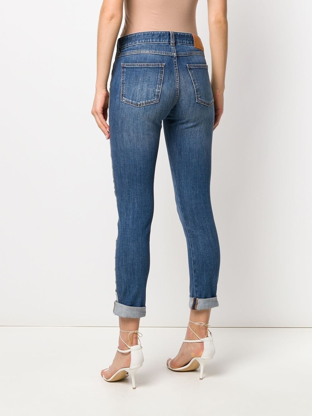 logo-stripe cropped jeans - 4