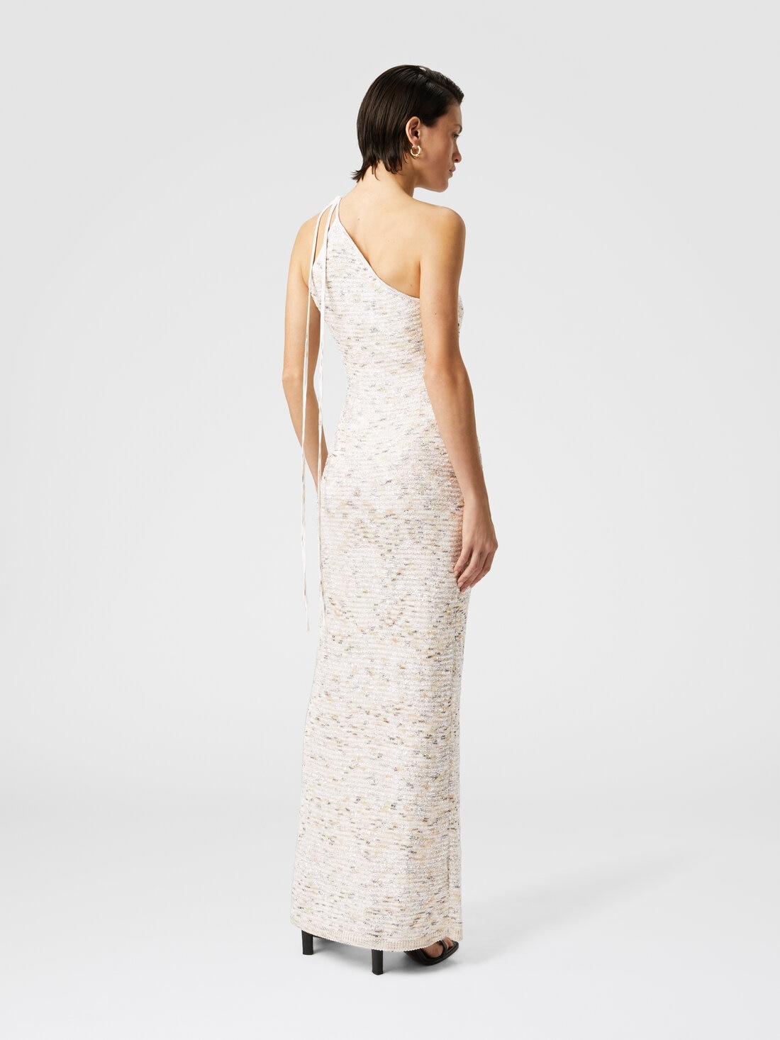 Long one-shoulder dress in slub knit with sequins - 3